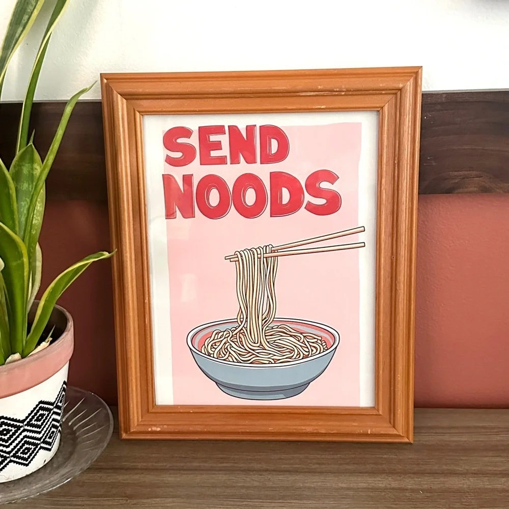 Send Noods Funny Noodle Ramen Canvas Art Print Silly Art Wood Framed Wall Hang